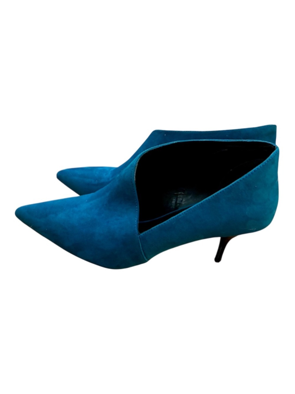 Next Teal Blue Suede Pointed Toe V-Cut Kitten Heel Ankle Booties Size US 9 - Picture 6 of 10